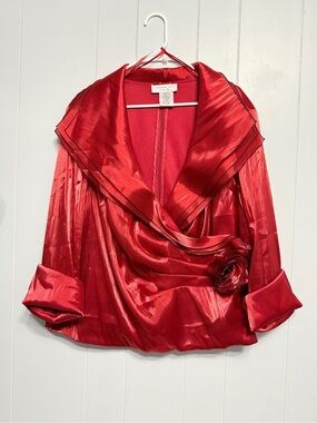 Jackie Jon Woman Gorgeous Red Satin wrap style blouse with Back Zipper Size 20W